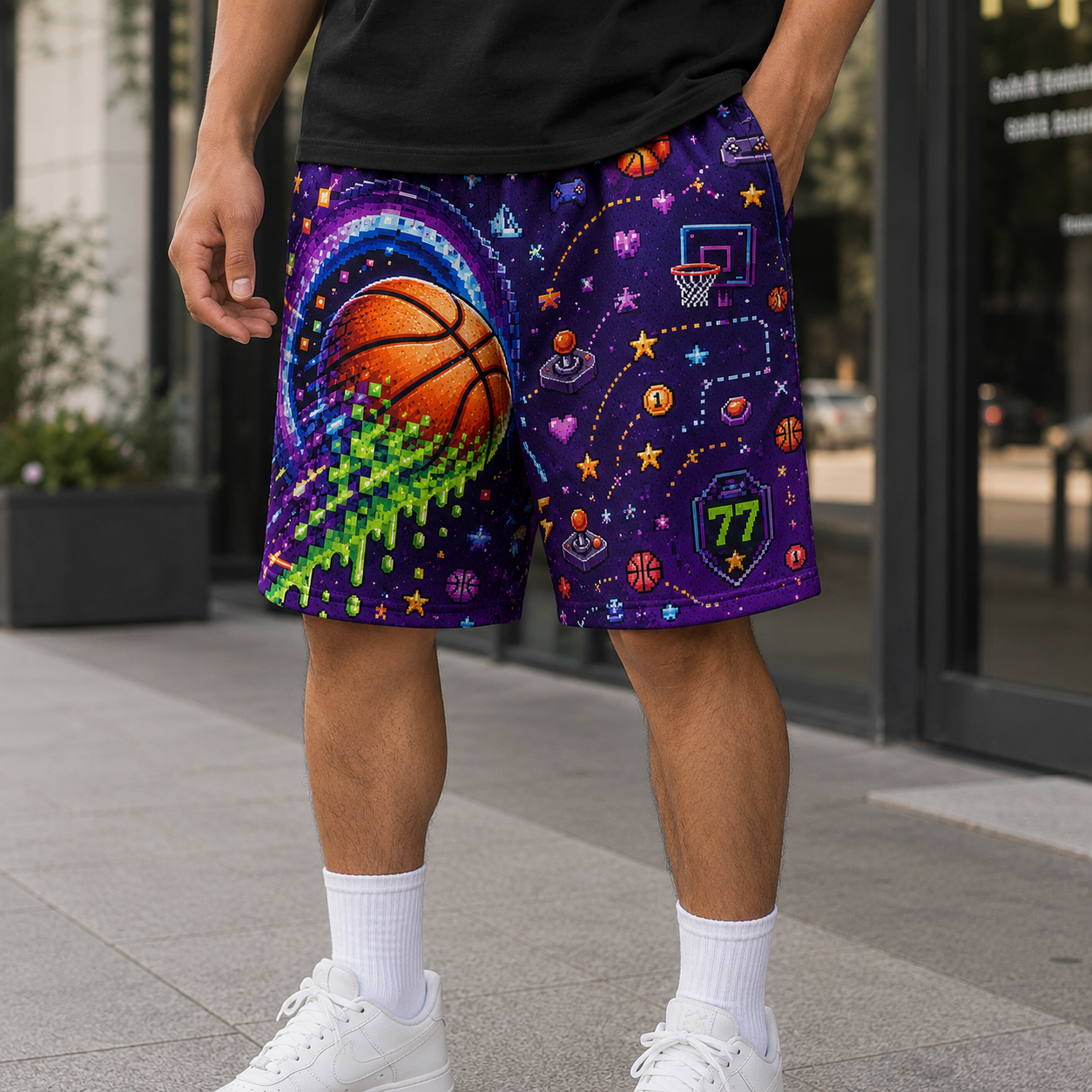 Luka Dončić 77 Pixel Art Basketball Jersey Shorts