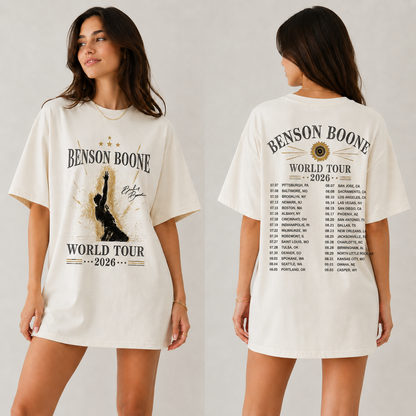 Gildan Vintage Benson Boone World Tour 2026 Concert Graphic Tee Shirt