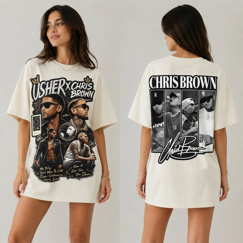 Usher x Chris Brown Graphic Shirt, Comfort Colors Vintage Tee, Double-Sided R&B Fan Merch