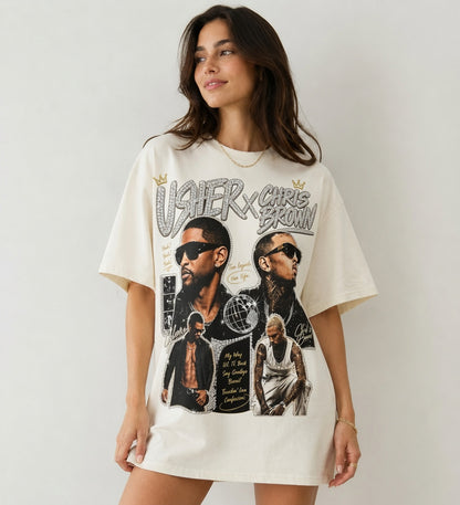 Usher x Chris Brown Shirt, Comfort Colors Vintage Graphic Tee, R&B Legends Fan Merch