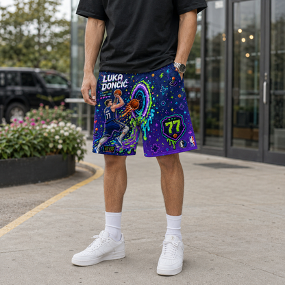 Luka Dončić 77 Pixel Art Basketball Jersey Shorts
