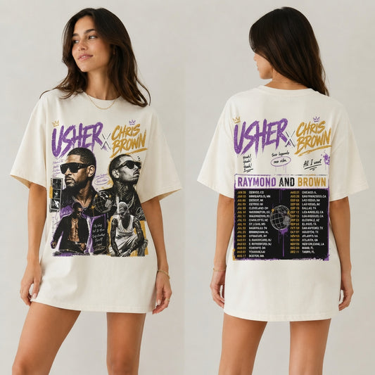 Vintage Style Usher x Chris Brown Tee, Comfort Colors Double-Sided Graphic Shirt