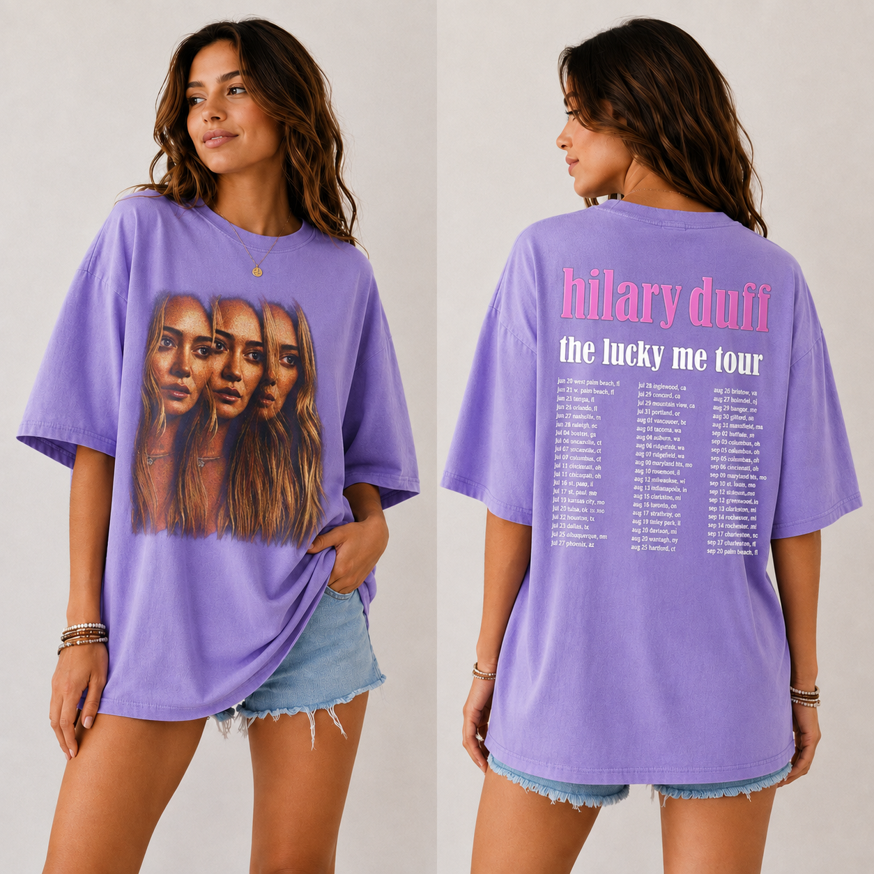 Gildan Vintage Hilary Duff The Lucky Me Tour Concert Graphic Tee Shirt