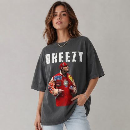 Breezy Graphic Shirt, Comfort Colors Vintage Style Tee, Oversized Hip Hop Apparel