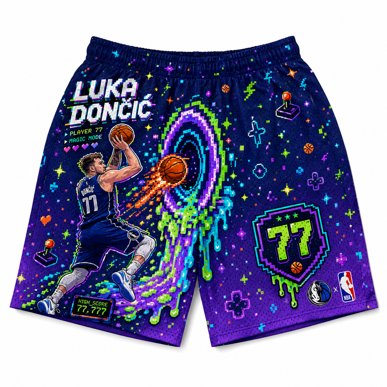 Luka Dončić 77 Pixel Art Basketball Jersey Shorts