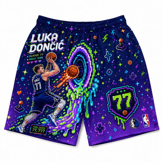Luka Dončić 77 Pixel Art Basketball Jersey Shorts