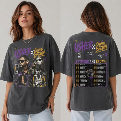 Vintage Style Usher x Chris Brown Tee, Comfort Colors Double-Sided Graphic Shirt