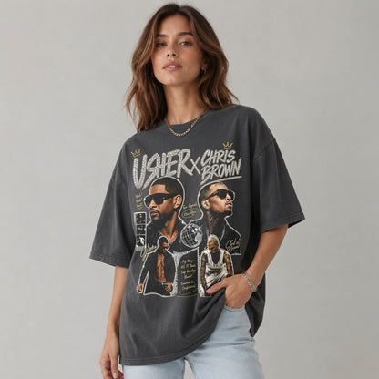 Usher x Chris Brown Shirt, Comfort Colors Vintage Graphic Tee, R&B Legends Fan Merch