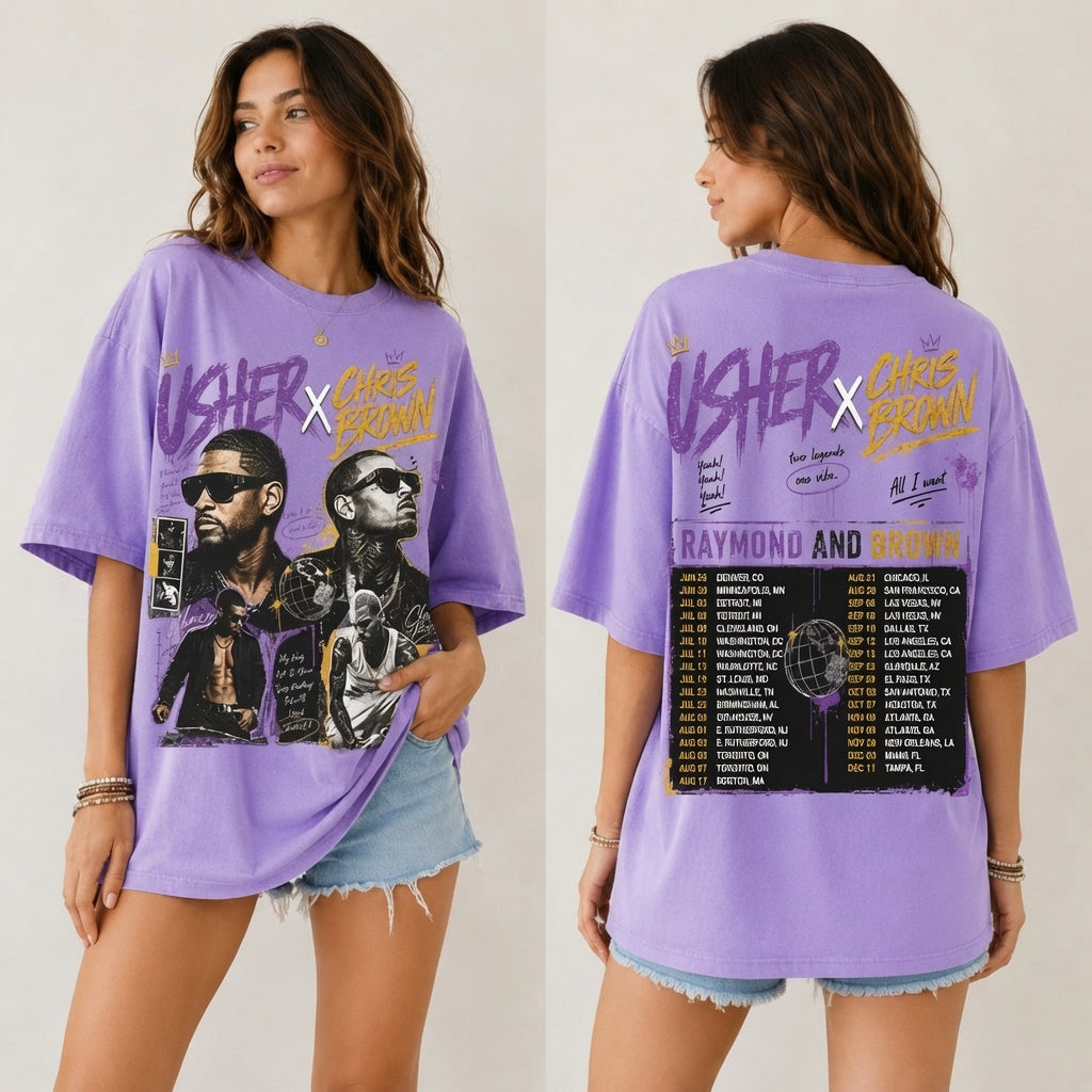 Vintage Style Usher x Chris Brown Tee, Comfort Colors Double-Sided Graphic Shirt