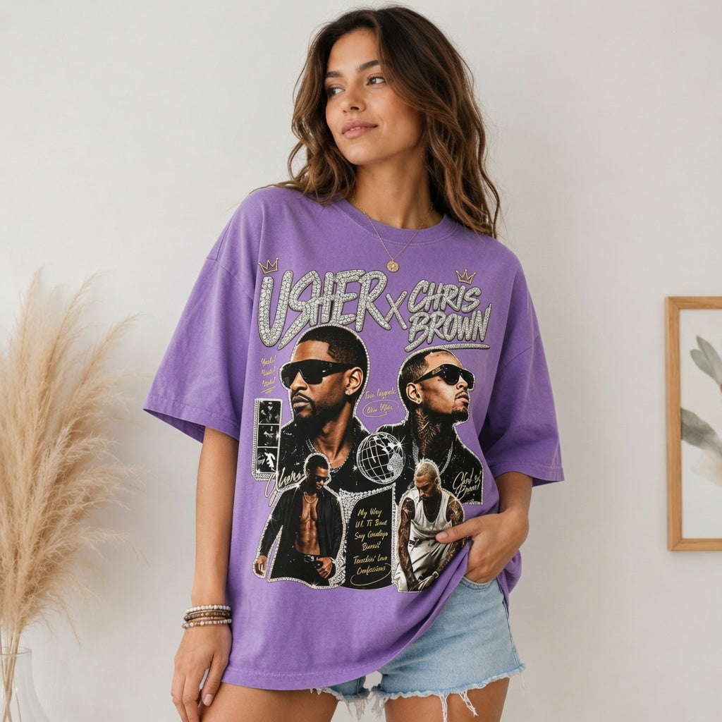 Usher x Chris Brown Shirt, Comfort Colors Vintage Graphic Tee, R&B Legends Fan Merch