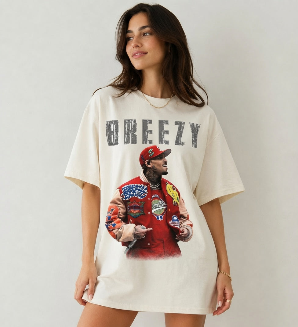 Breezy Graphic Shirt, Comfort Colors Vintage Style Tee, Oversized Hip Hop Apparel
