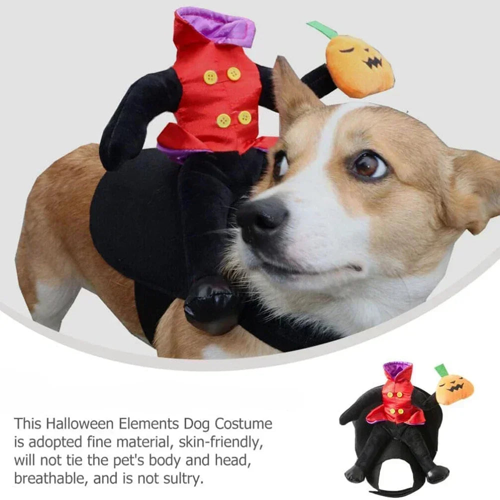 Headless Pumpkin Rider Pet Costume - Funny Halloween Dog Outfit - Halloween Party Cosplay