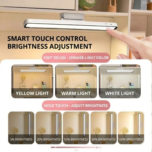 Rechargeable Magnetic LED Desk Lamp, Stepless Dimmable Wireless Reading Light, Touch Control Under Cabinet Light for Home Office Bedroom
