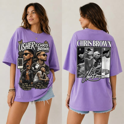 Usher x Chris Brown Graphic Shirt, Comfort Colors Vintage Tee, Double-Sided R&B Fan Merch