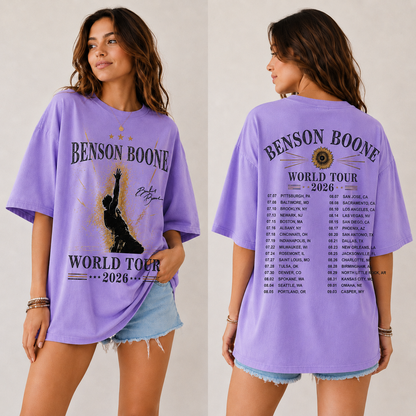 Gildan Vintage Benson Boone World Tour 2026 Concert Graphic Tee Shirt