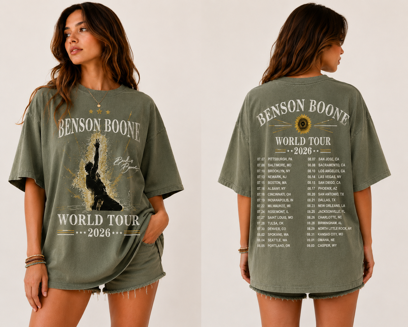 Gildan Vintage Benson Boone World Tour 2026 Concert Graphic Tee Shirt