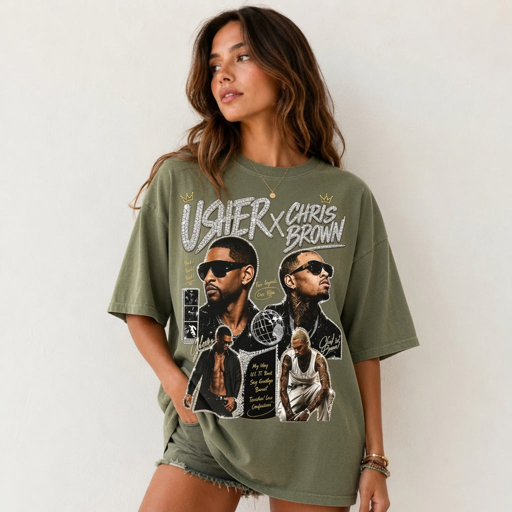 Usher x Chris Brown Shirt, Comfort Colors Vintage Graphic Tee, R&B Legends Fan Merch