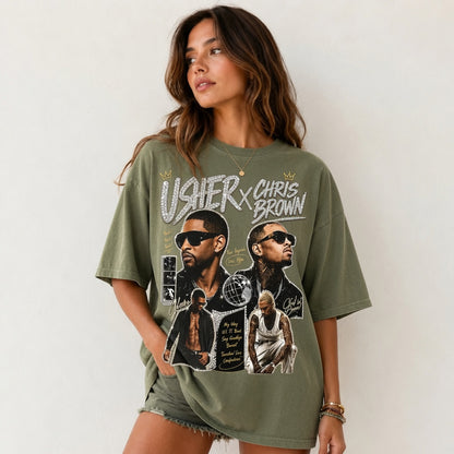 Usher x Chris Brown Shirt, Comfort Colors Vintage Graphic Tee, R&B Legends Fan Merch