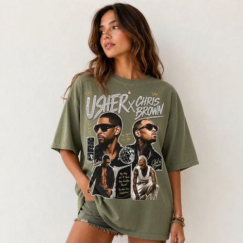 Usher x Chris Brown Shirt, Comfort Colors Vintage Graphic Tee, R&B Legends Fan Merch