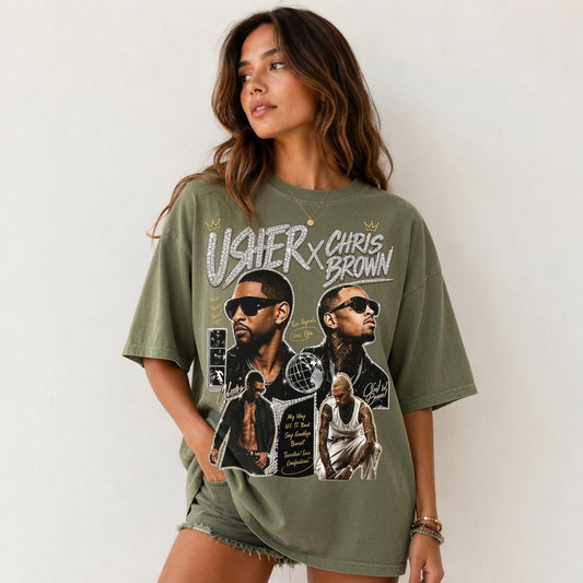 Usher x Chris Brown Shirt, Comfort Colors Vintage Graphic Tee, R&B Legends Fan Merch