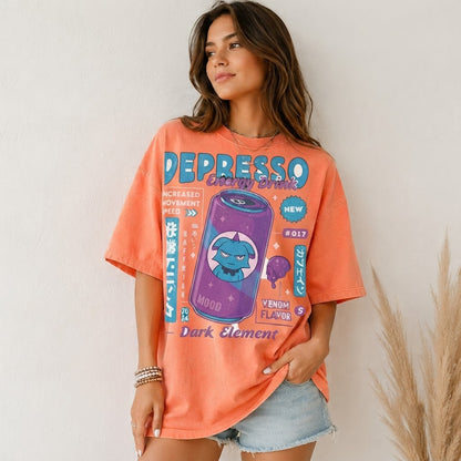 Depresso Energy Drink Palworld T-Shirt, Dark Element Gamer Tee
