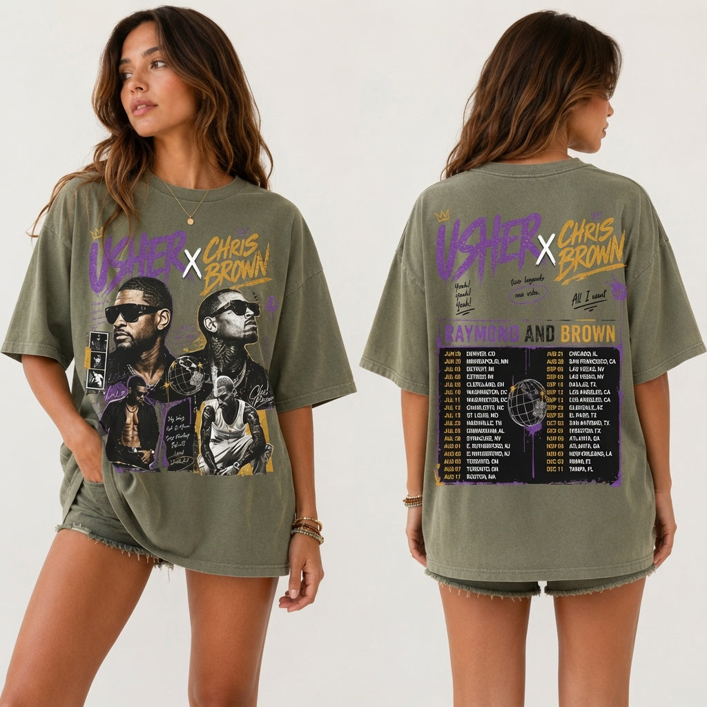 Vintage Style Usher x Chris Brown Tee, Comfort Colors Double-Sided Graphic Shirt