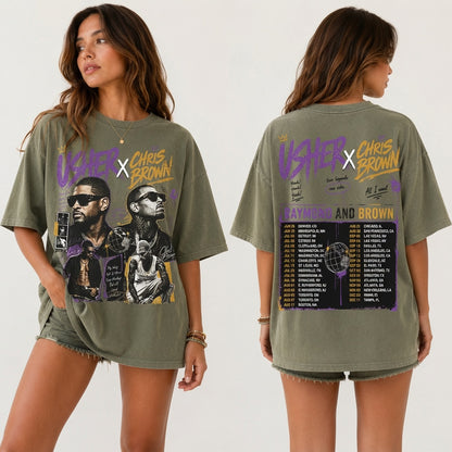 Vintage Style Usher x Chris Brown Tee, Comfort Colors Double-Sided Graphic Shirt