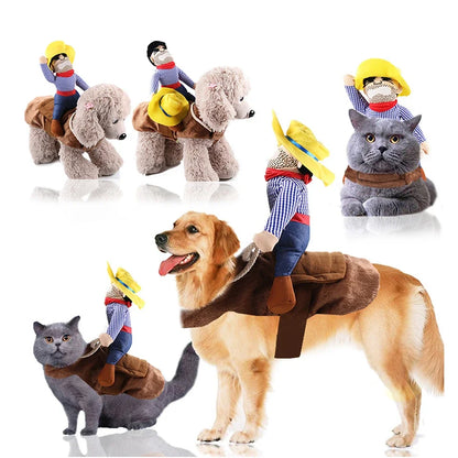 Halloween Dog Costume - Cowboy Riding Pet Apparel - Halloween Party Wear