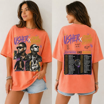 Vintage Style Usher x Chris Brown Tee, Comfort Colors Double-Sided Graphic Shirt