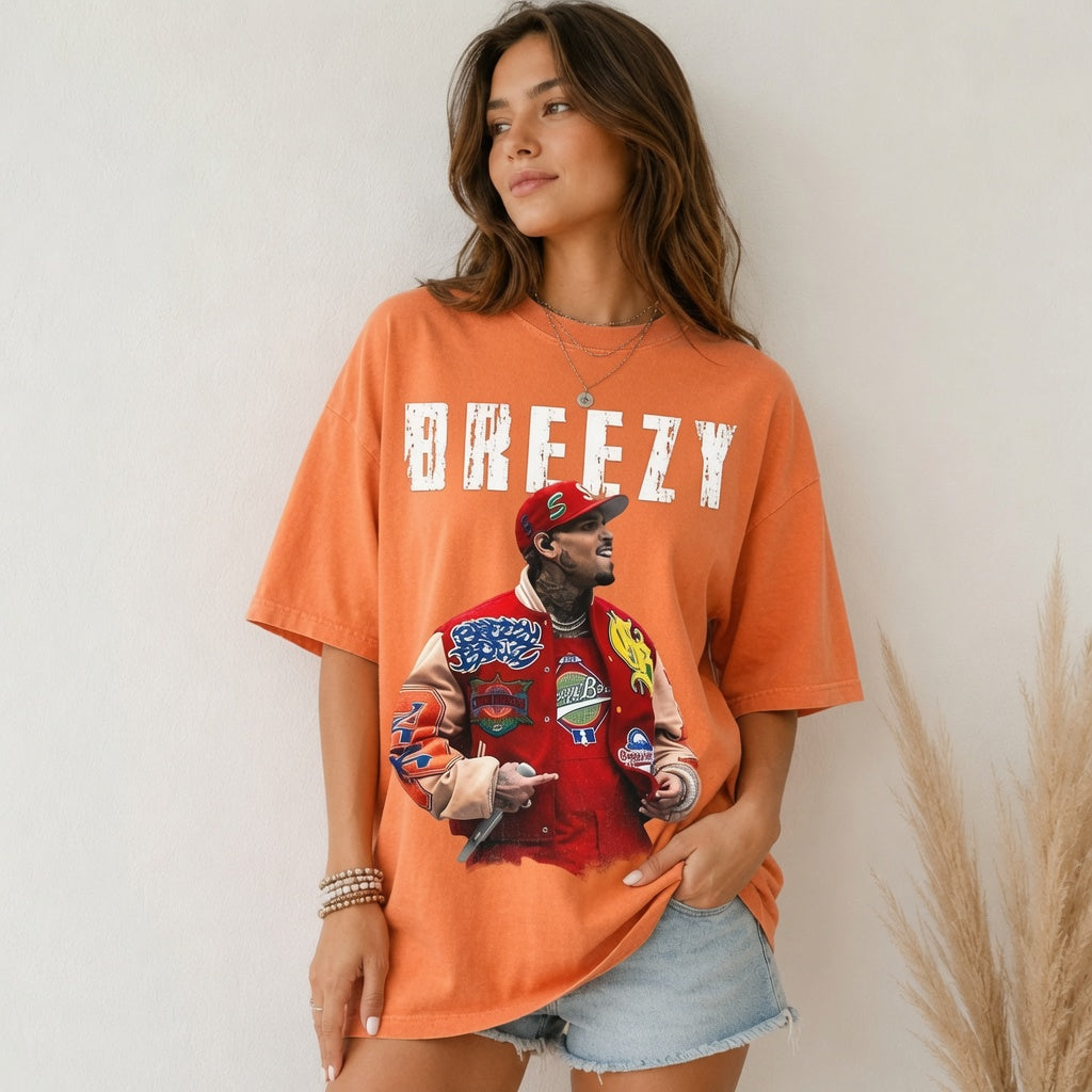 Breezy Graphic Shirt, Comfort Colors Vintage Style Tee, Oversized Hip Hop Apparel