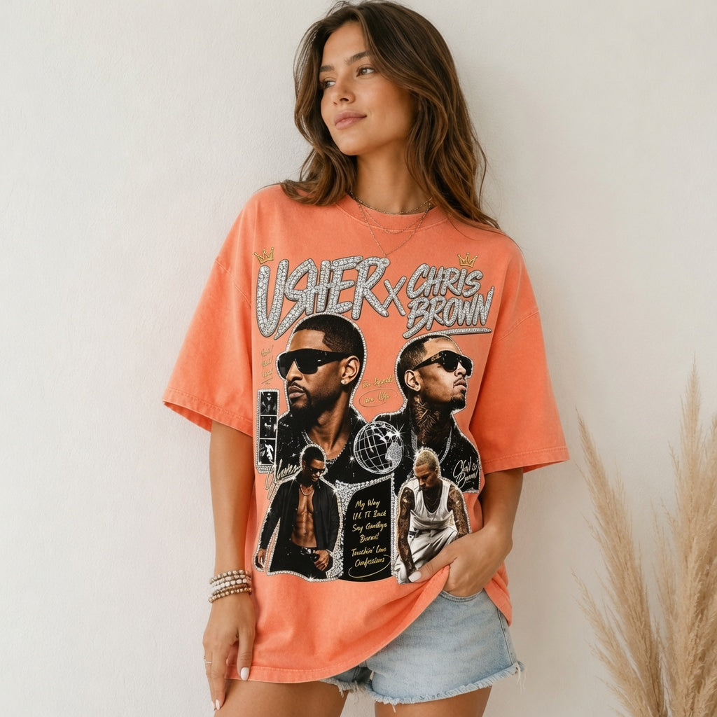 Usher x Chris Brown Shirt, Comfort Colors Vintage Graphic Tee, R&B Legends Fan Merch