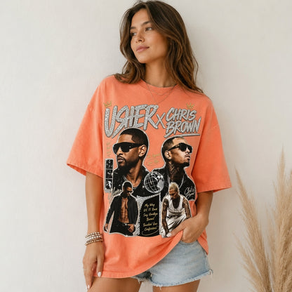 Usher x Chris Brown Shirt, Comfort Colors Vintage Graphic Tee, R&B Legends Fan Merch