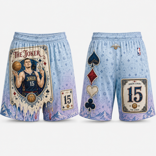 Nikola Jokić 15 The Joker Playing Card Basketball Jersey Shorts