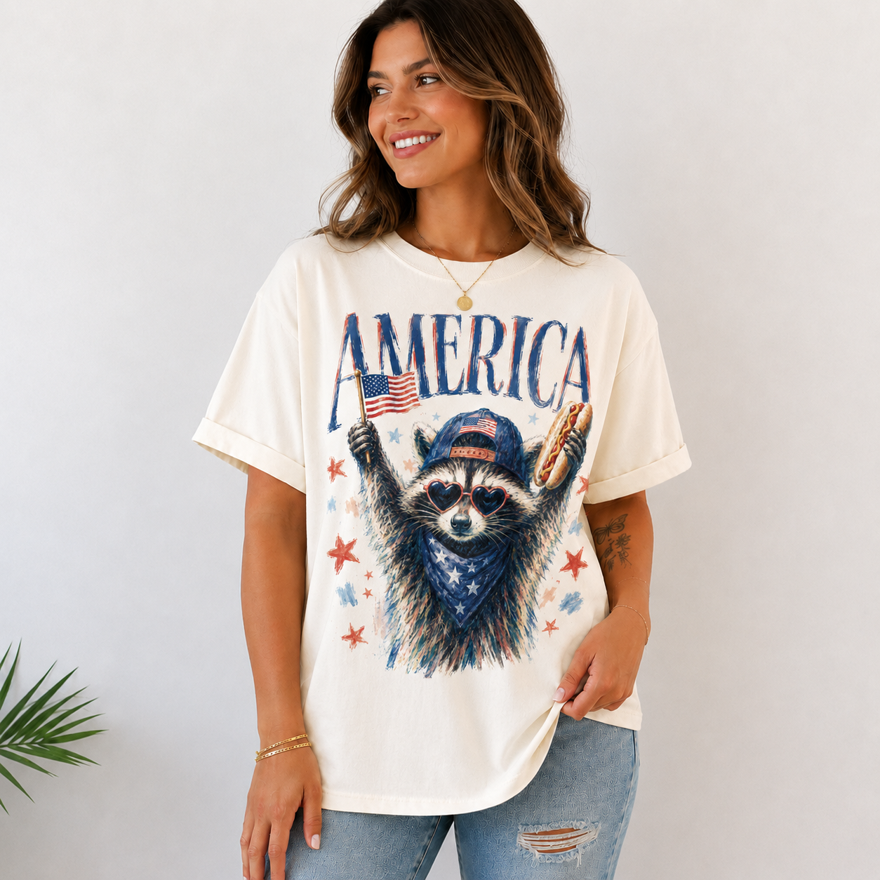 Feral Raccoon Patriotic USA T-shirt