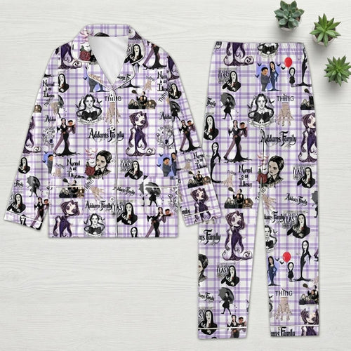 Addams Family Purple Plaid Pajama Set