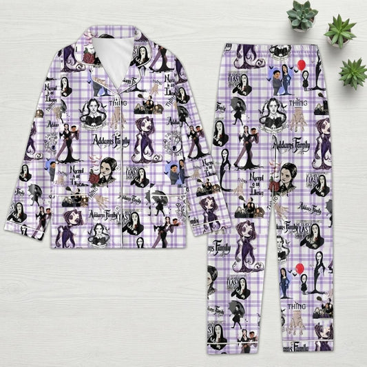 Addams Family Purple Plaid Pajama Set