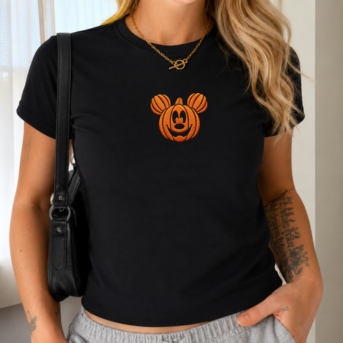 Mickey Pumpkin Halloween Embroidered Baby Tee