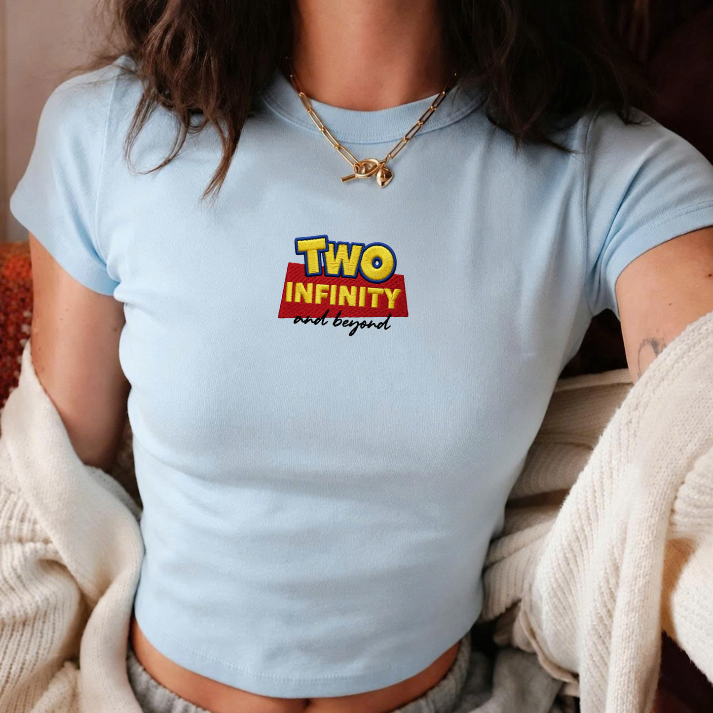 Two Infinity And Beyond Embroidered Baby Tee