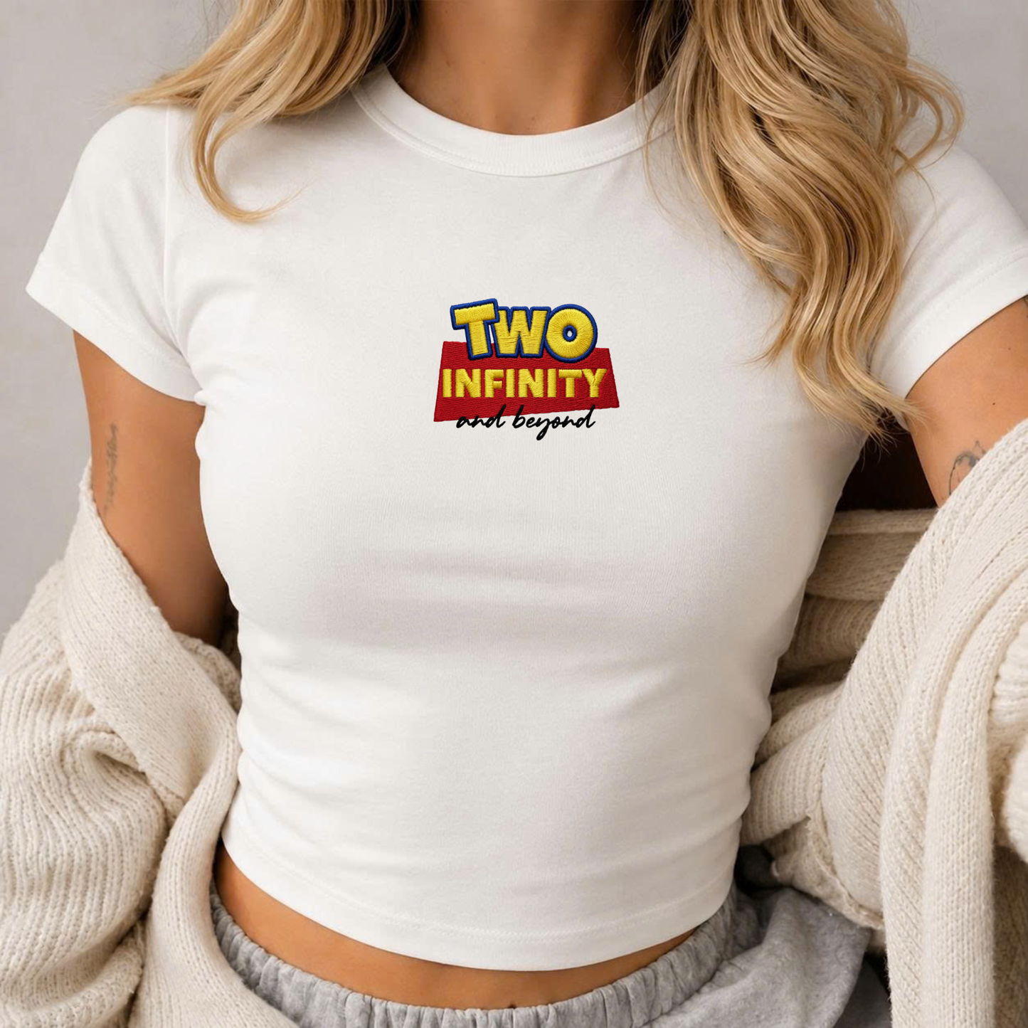 Two Infinity And Beyond Embroidered Baby Tee