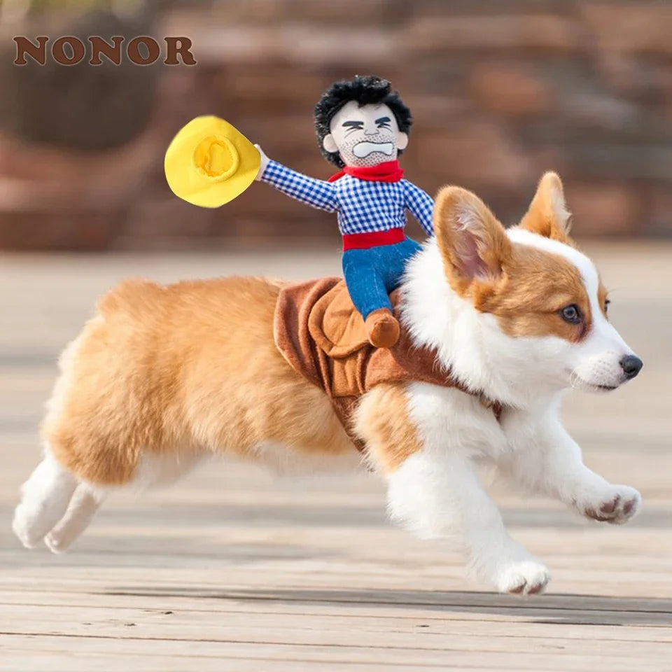 Halloween Dog Costume - Cowboy Riding Pet Apparel - Halloween Party Wear