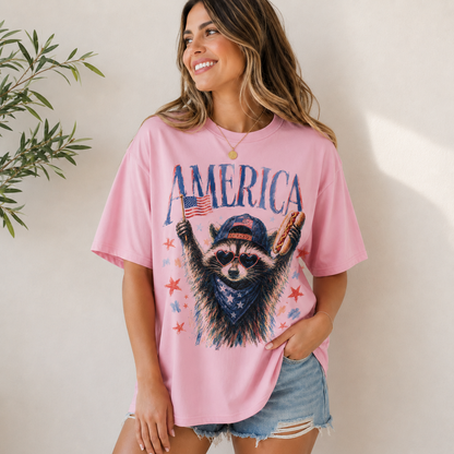 Feral Raccoon Patriotic USA T-shirt