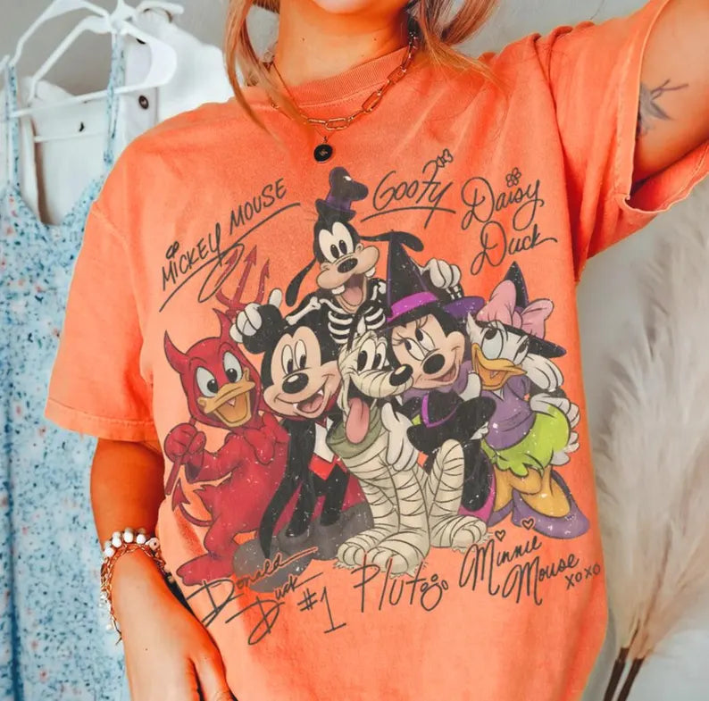 Retro Mickey And Friends Signatures Halloween Shirt