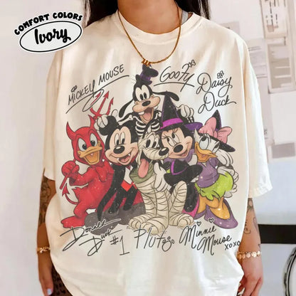 Retro Mickey And Friends Signatures Halloween Shirt