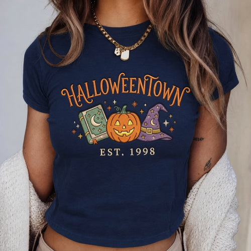 Embroidered Halloween Town Est 1998 Baby Tee