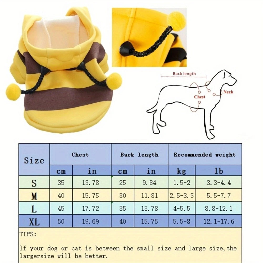 Cute Bumble Bee Dog Hoodie - Halloween Pet Costume