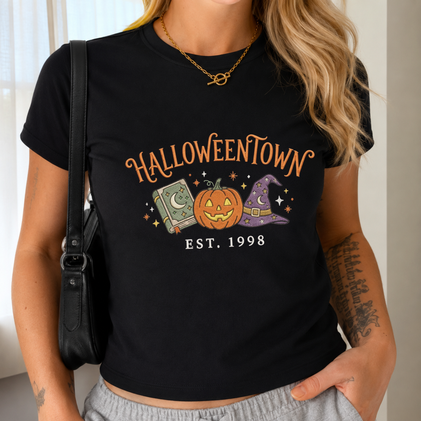 Embroidered Halloween Town Est 1998 Baby Tee