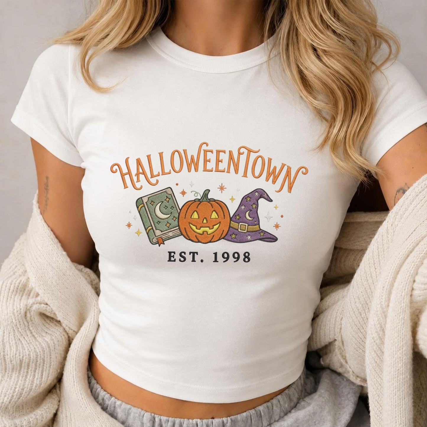 Embroidered Halloween Town Est 1998 Baby Tee