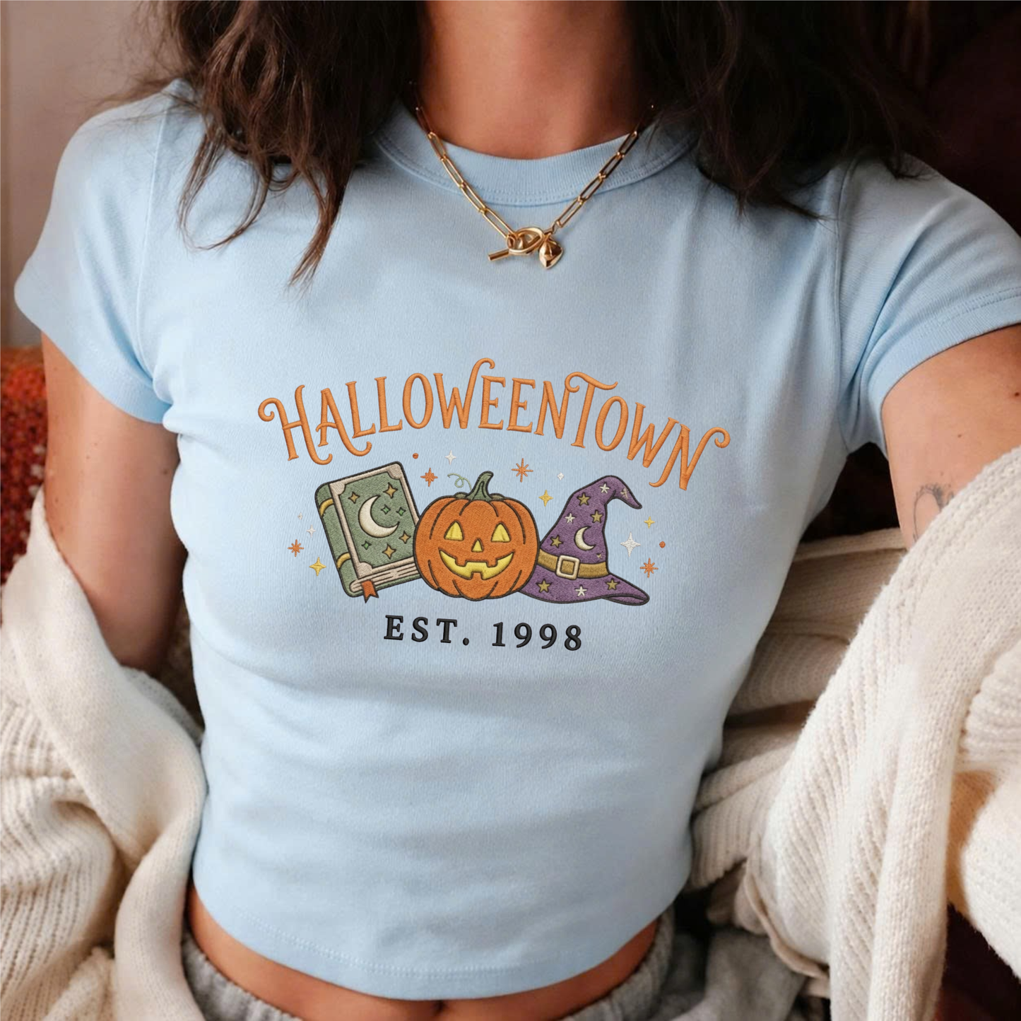Embroidered Halloween Town Est 1998 Baby Tee